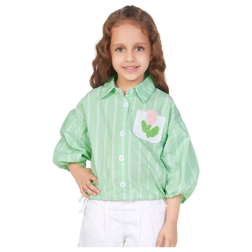 Little Kangaroos - Girl Striped Crop Blouse - Mint