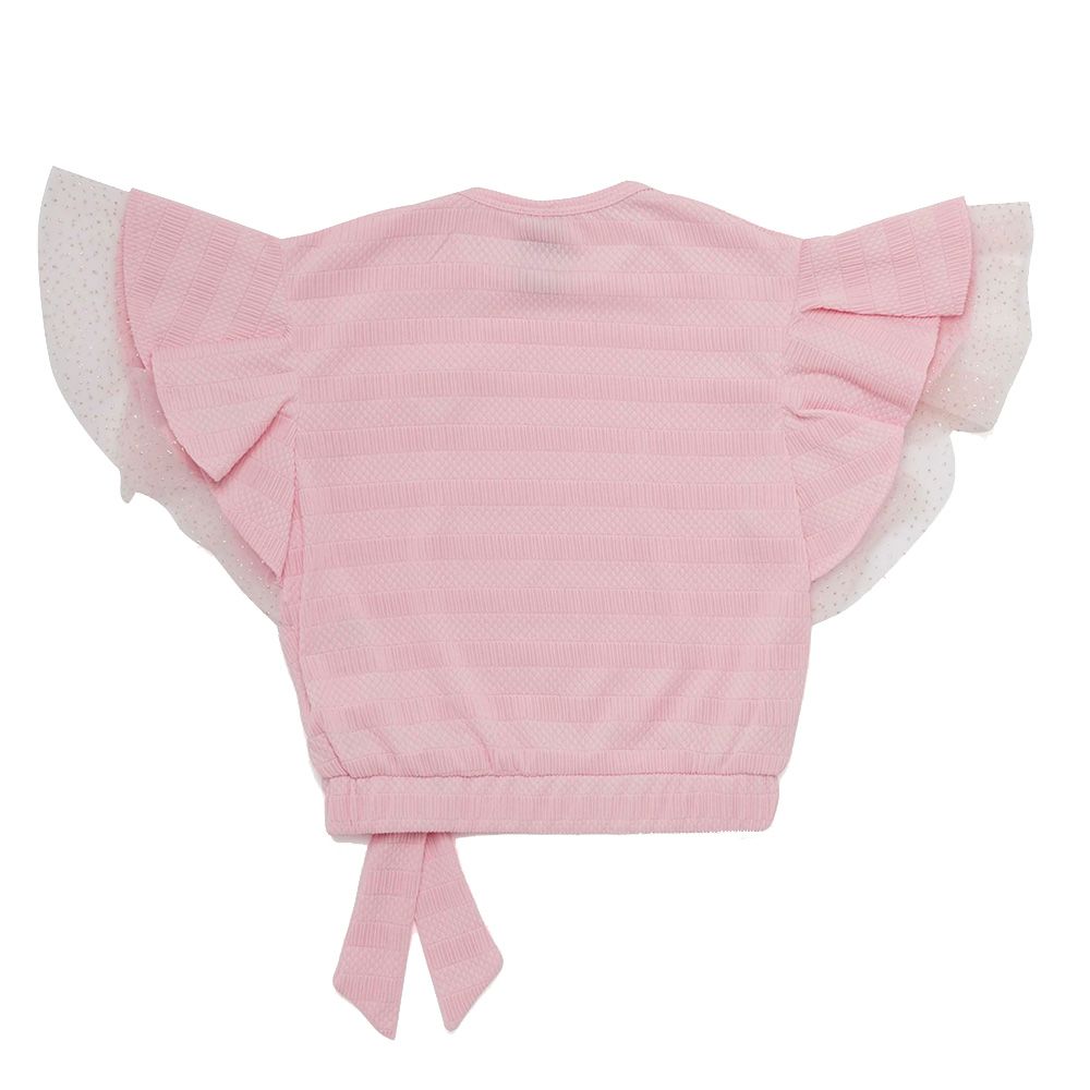 Little Kangaroos - Girl Frill Sleeve Knitted Top - Ballet Pink