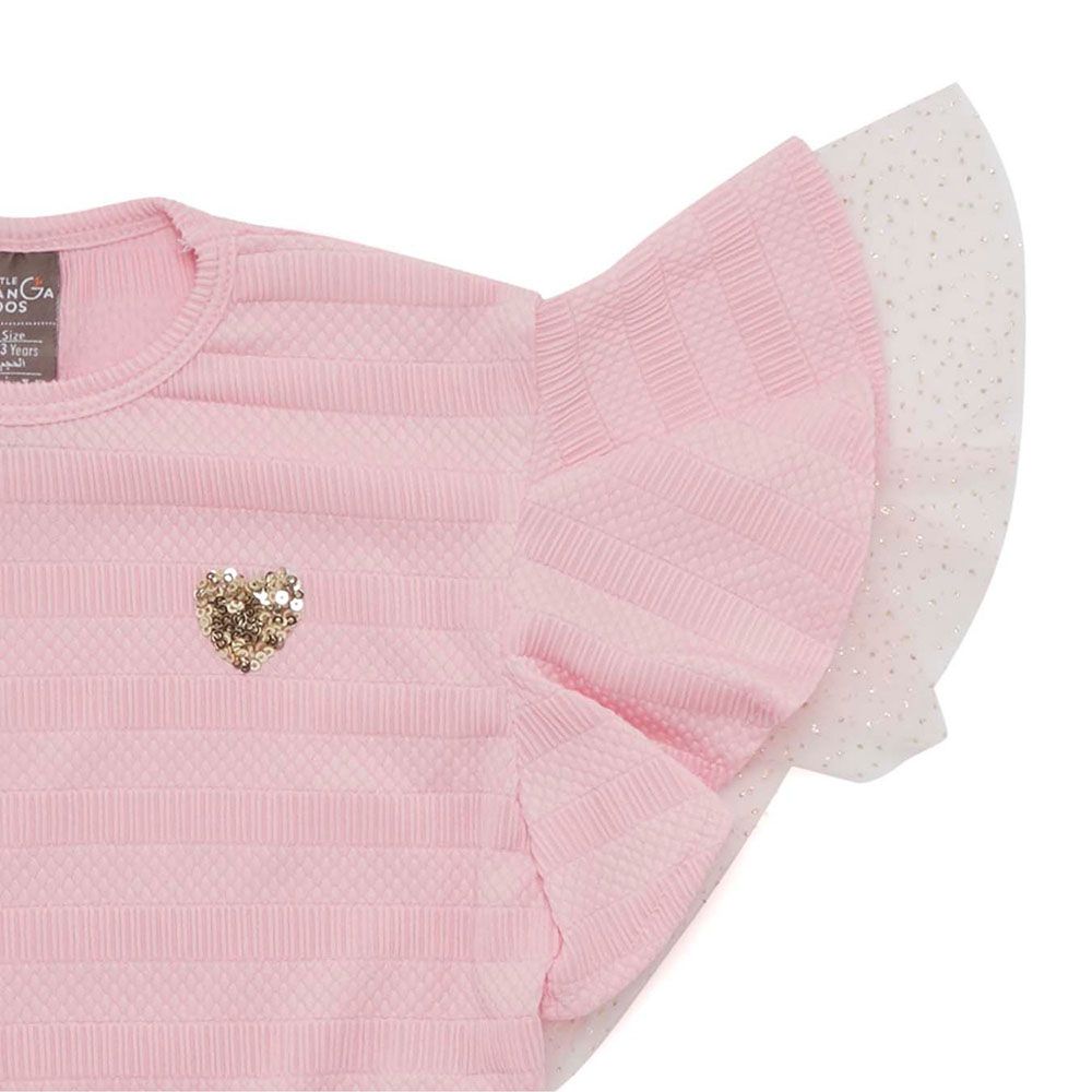 Little Kangaroos - Girl Frill Sleeve Knitted Top - Ballet Pink