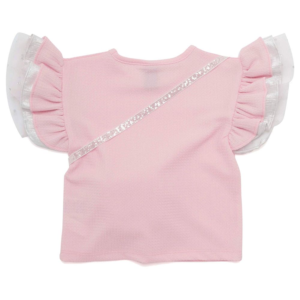 Little Kangaroos - 2pc-Set - Girl Flare Sleeve Fashion Top w/ Bag - Pink