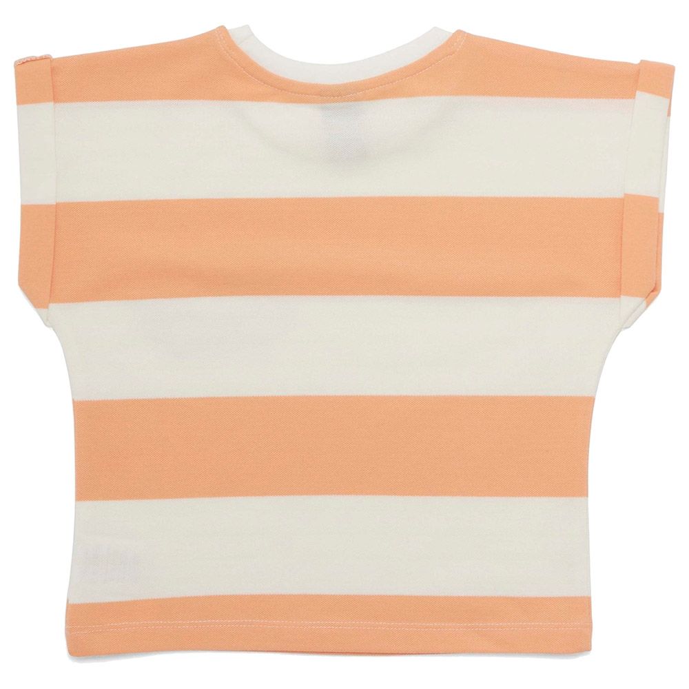 Little Kangaroos - Girl Round Neck Fold Sleeve T-Shirt - Peach/White