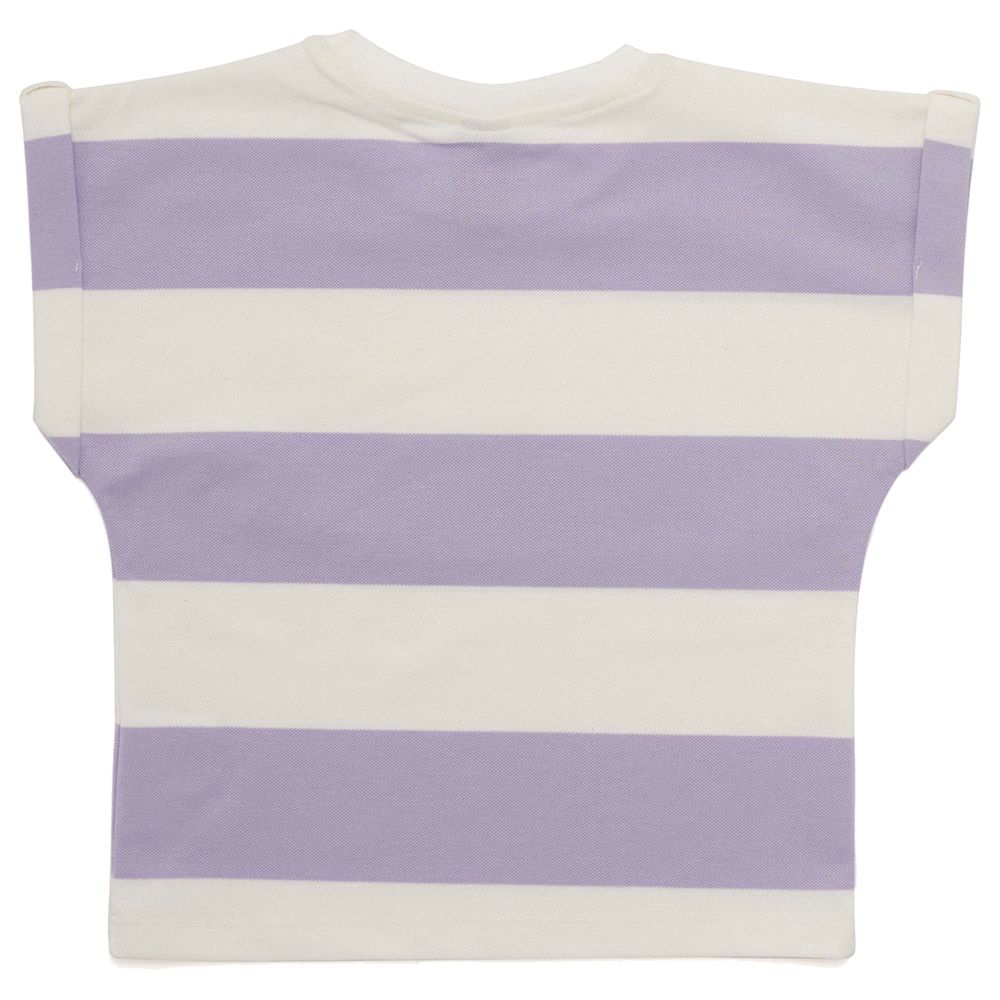 Little Kangaroos - Girl Round Neck Fold Sleeve T-Shirt - Purple/White