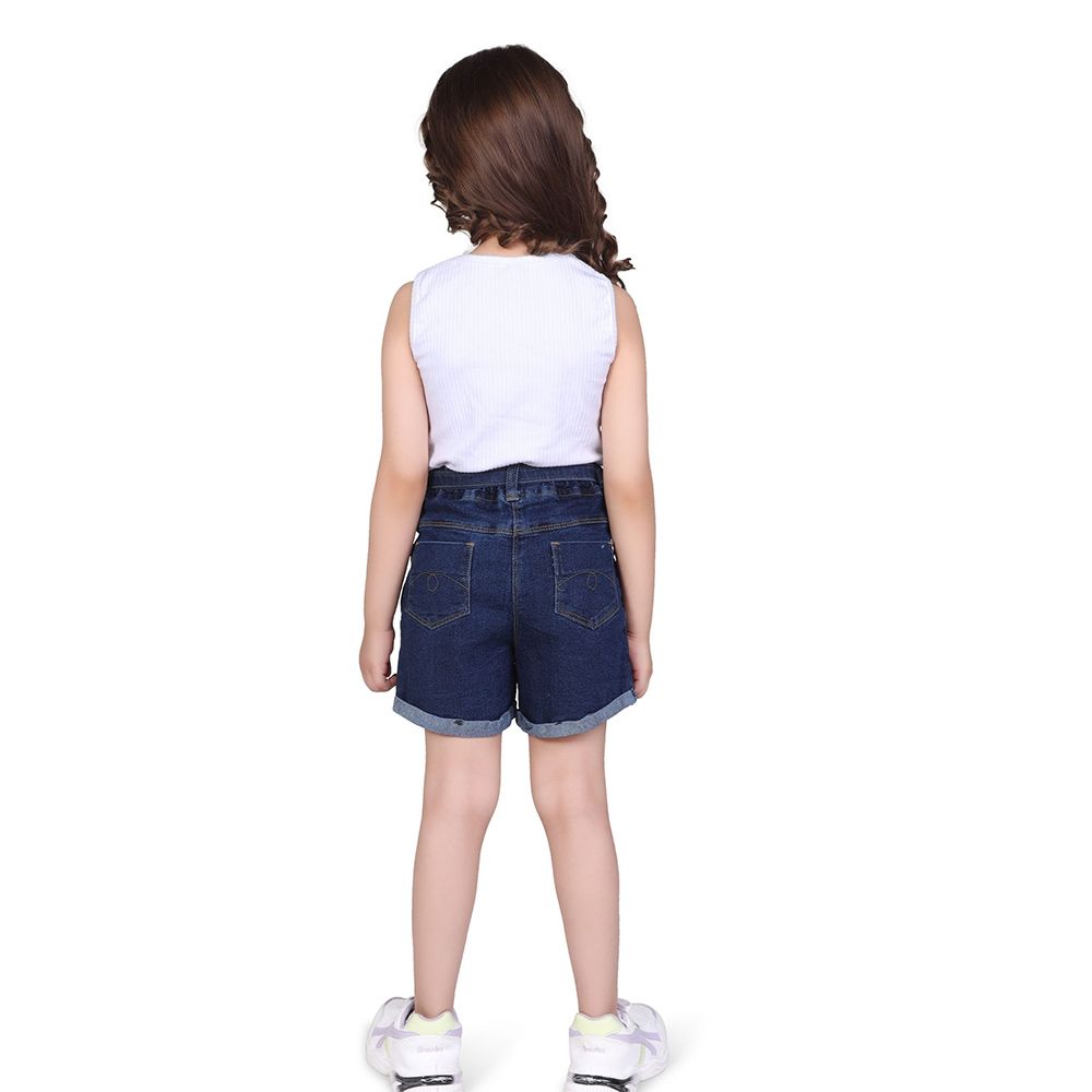 Little Kangaroos - Girl Elasticated Denim Shorts - Dark Blue