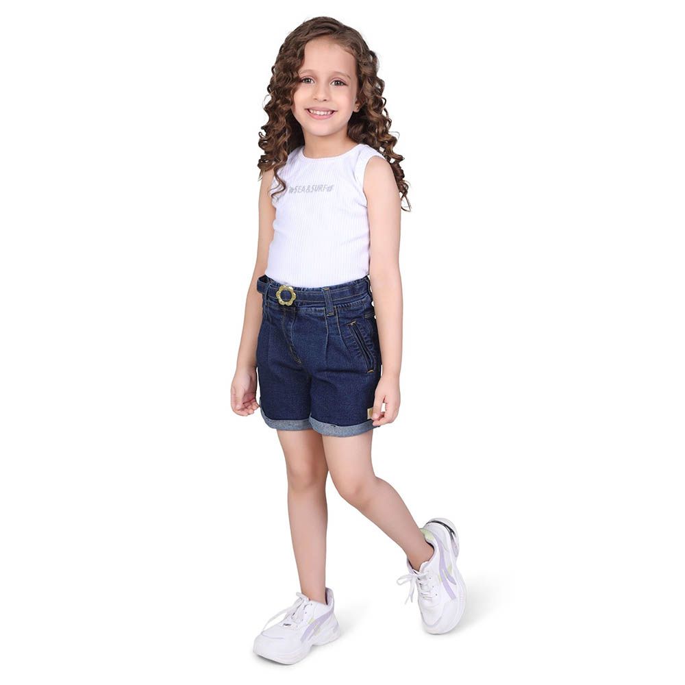 Little Kangaroos - Girl Elasticated Denim Shorts - Dark Blue