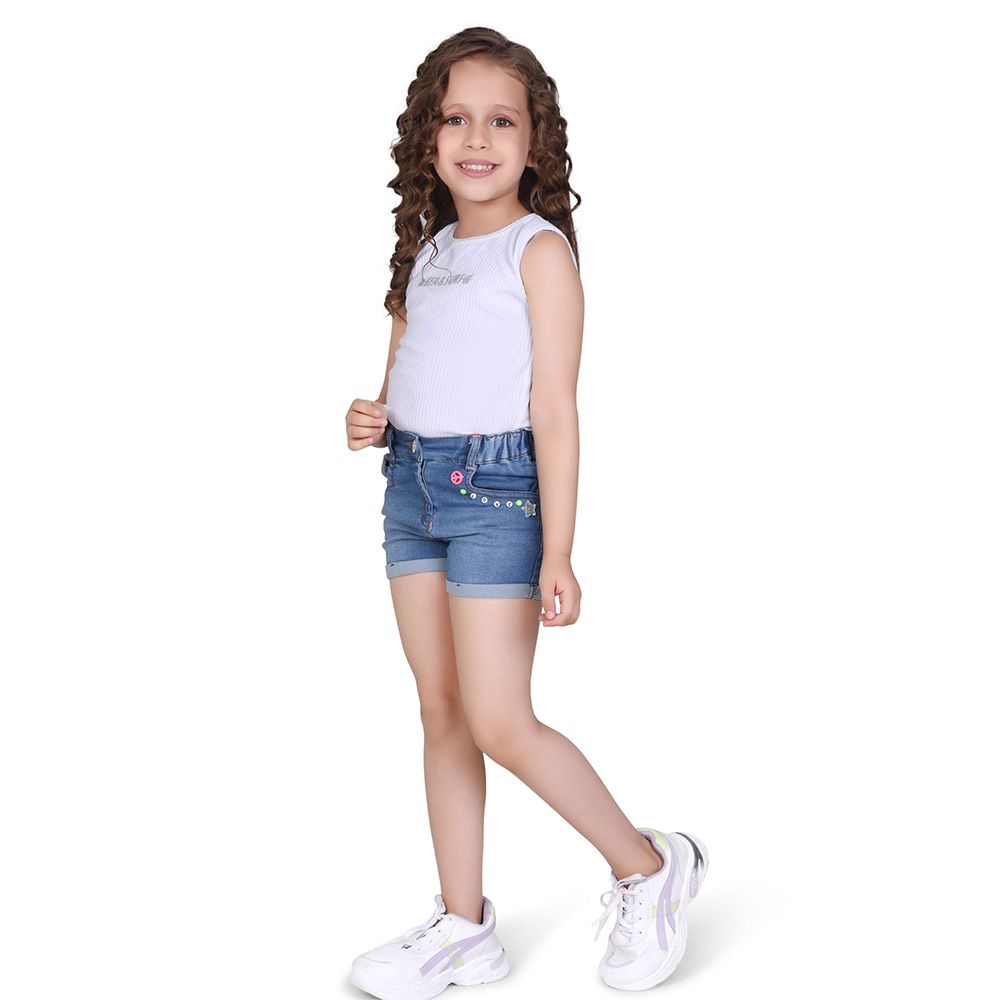 Little Kangaroos - Girl Semi Elasticated Denim Shorts - Light Blue