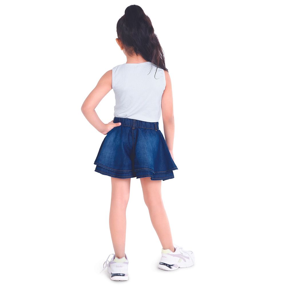 Little Kangaroos - Girl Semi Elasticated Flared Denim Shorts - Dark Blue