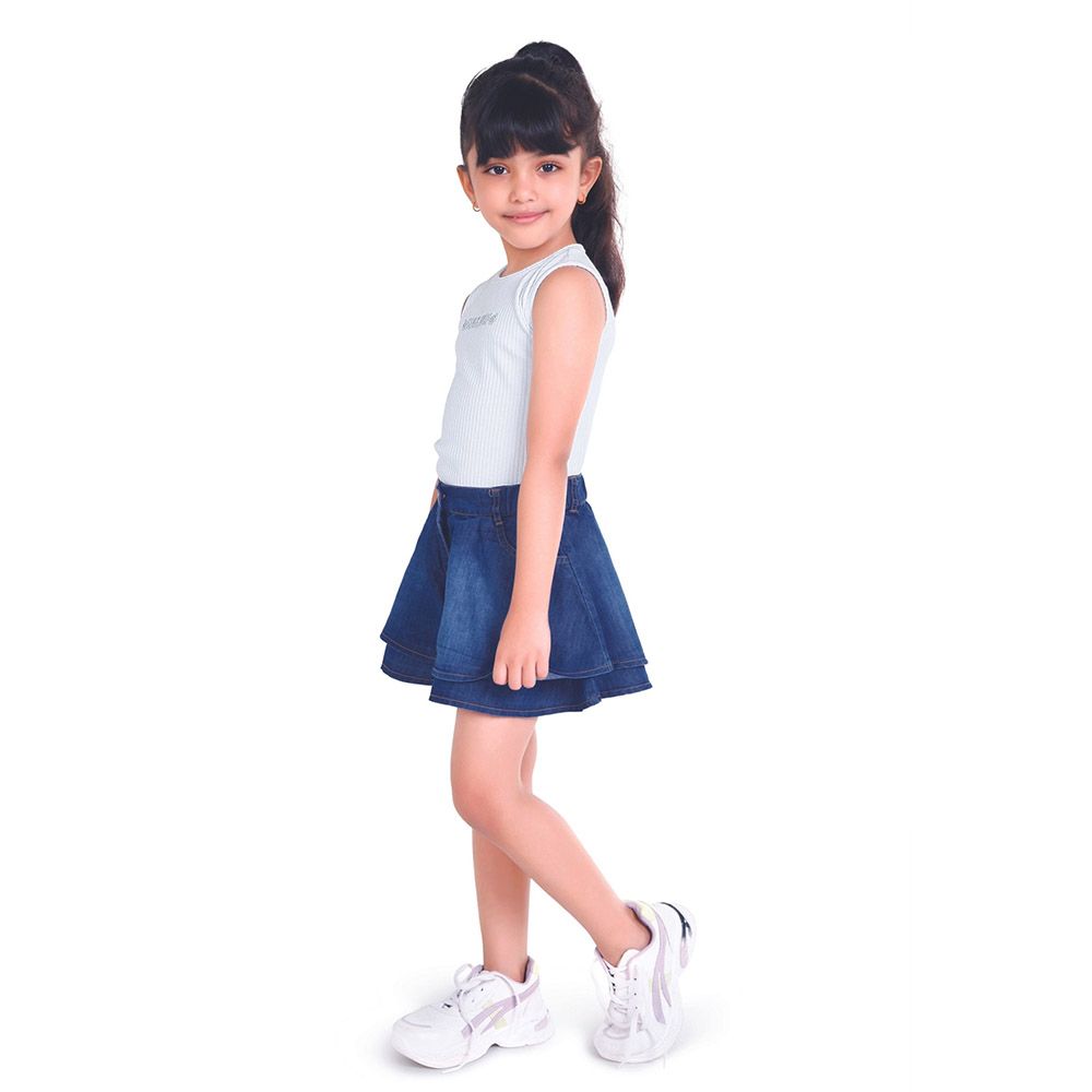 Little Kangaroos - Girl Semi Elasticated Flared Denim Shorts - Dark Blue