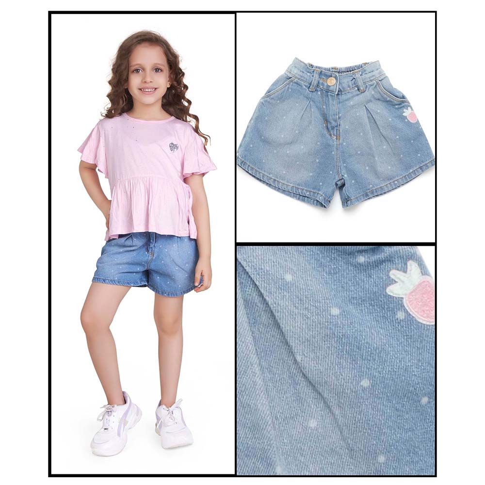 Little Kangaroos - Girl Semi Elastic Denim Shorts - Light Blue Wash