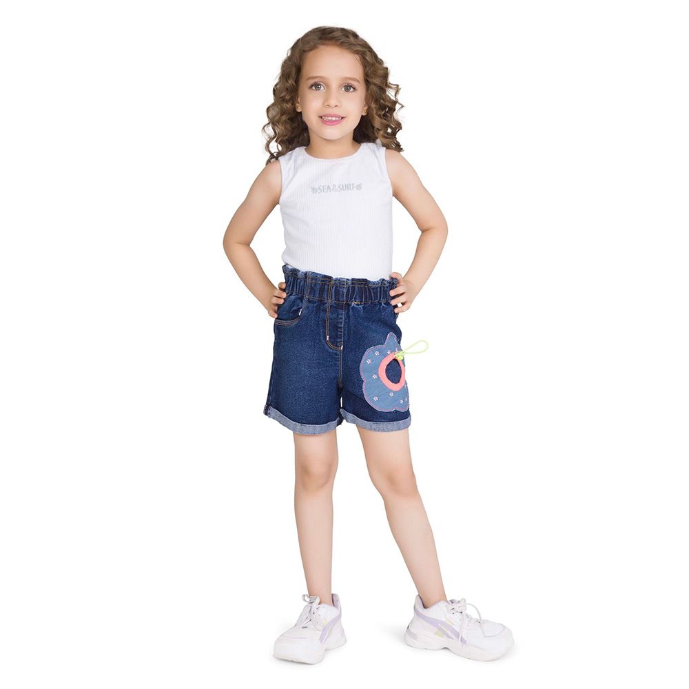 Little Kangaroos - Girl Full Elastic Denim Shorts - Dark Blue