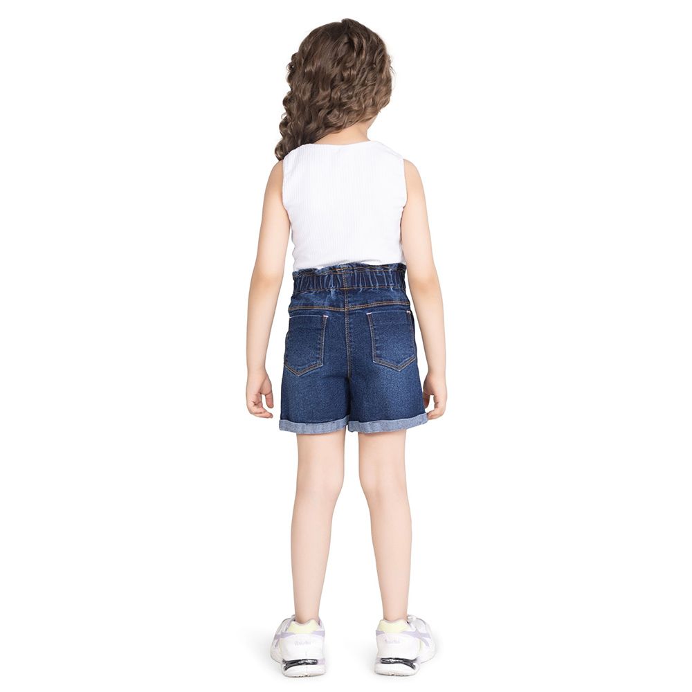 Little Kangaroos - Girl Full Elastic Denim Shorts - Dark Blue