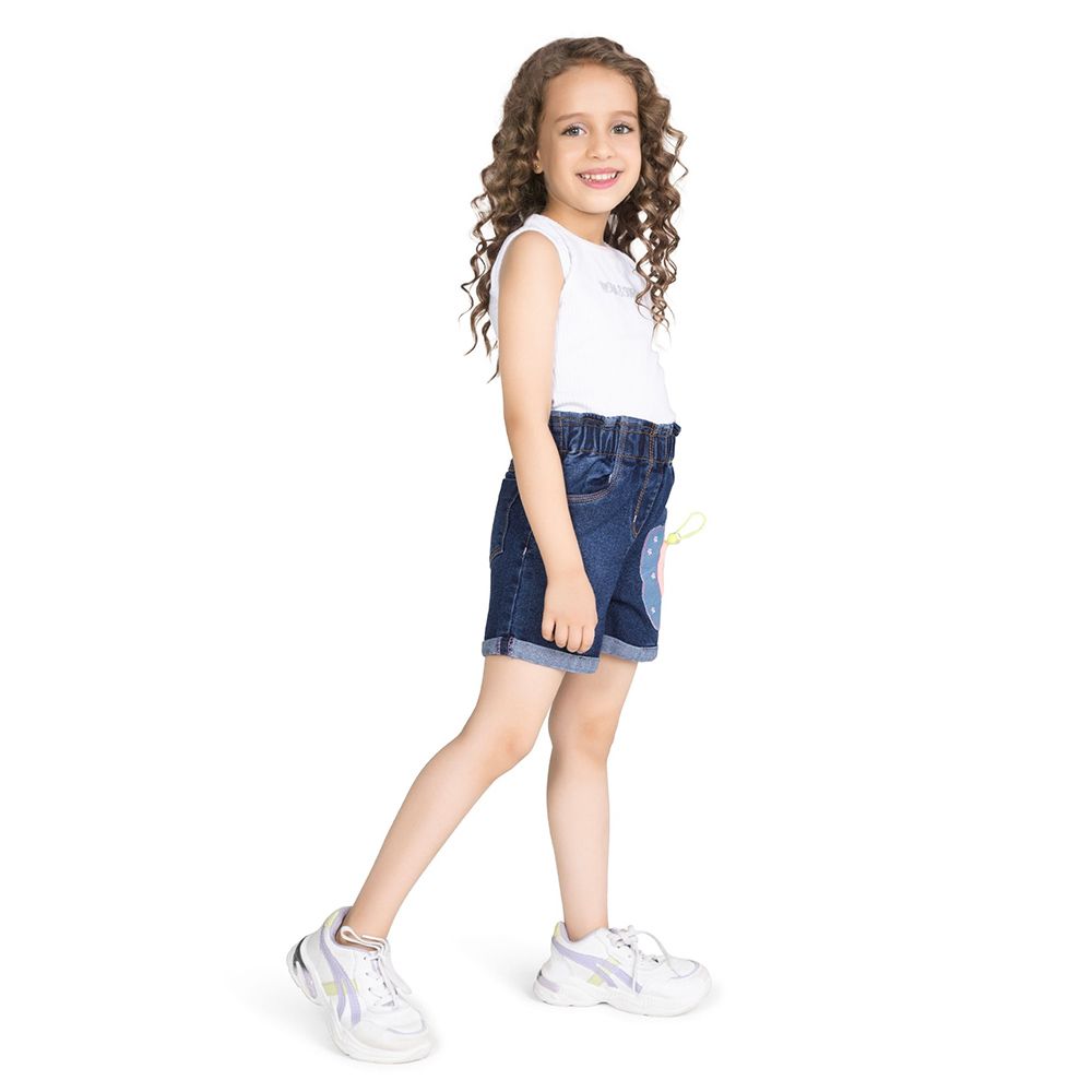 Little Kangaroos - Girl Full Elastic Denim Shorts - Dark Blue