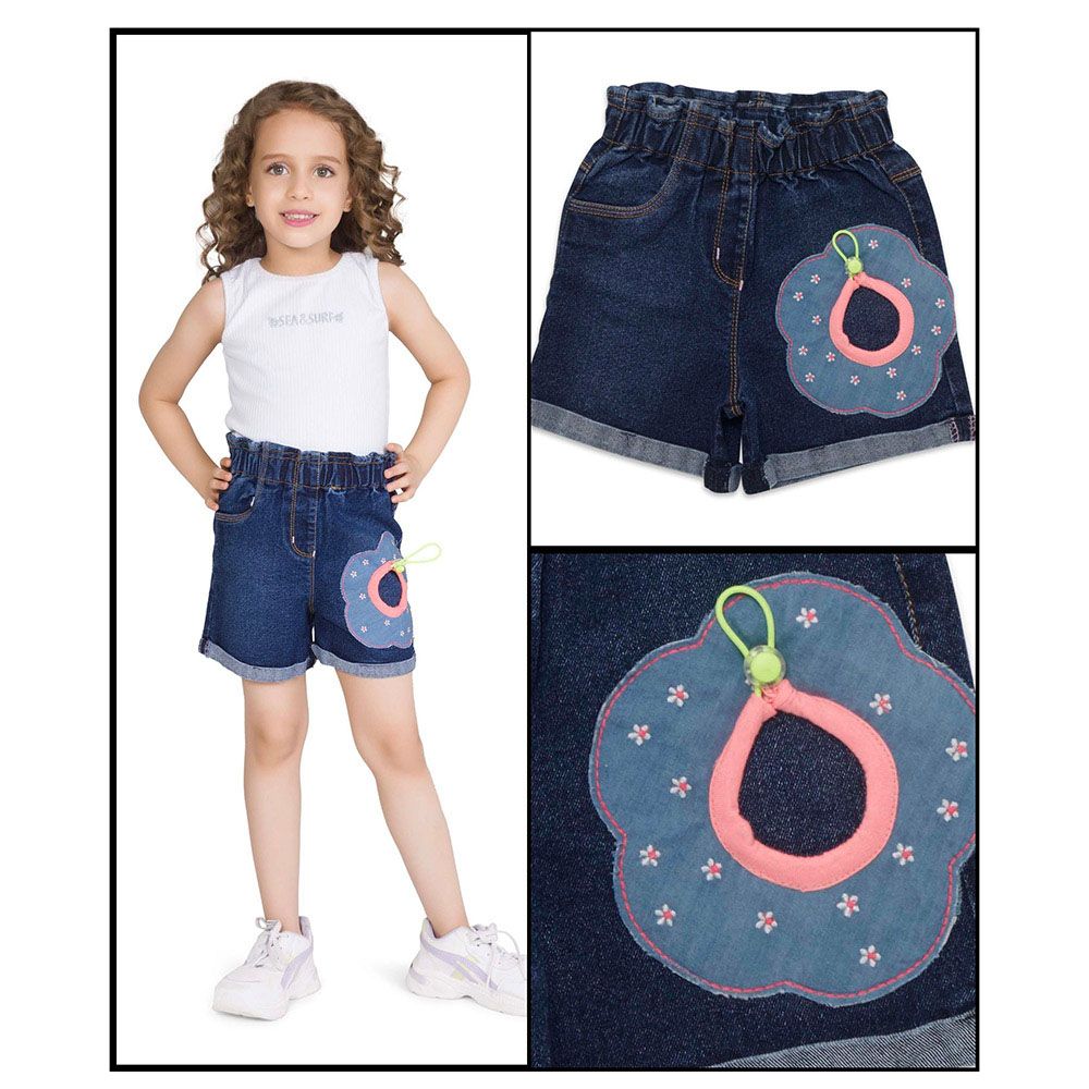 Little Kangaroos - Girl Full Elastic Denim Shorts - Dark Blue