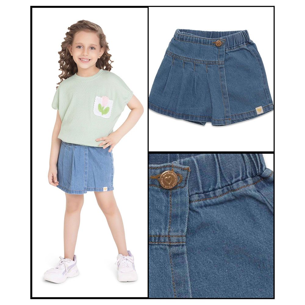 Little Kangaroos - Girl Semi Elastic Denim Skort - Light Blue