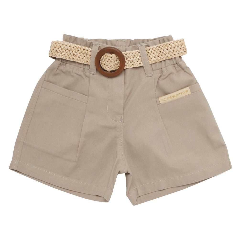 Little Kangaroos - 2pc-Set - Girl Woven Shorts w/ Fancy Belt - Fawn