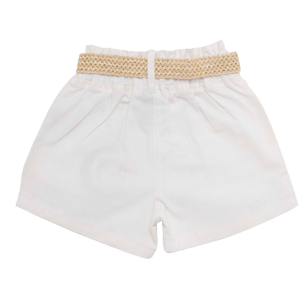 Little Kangaroos - 2pc-Set - Girl Woven Shorts w/ Fancy Belt - Off White