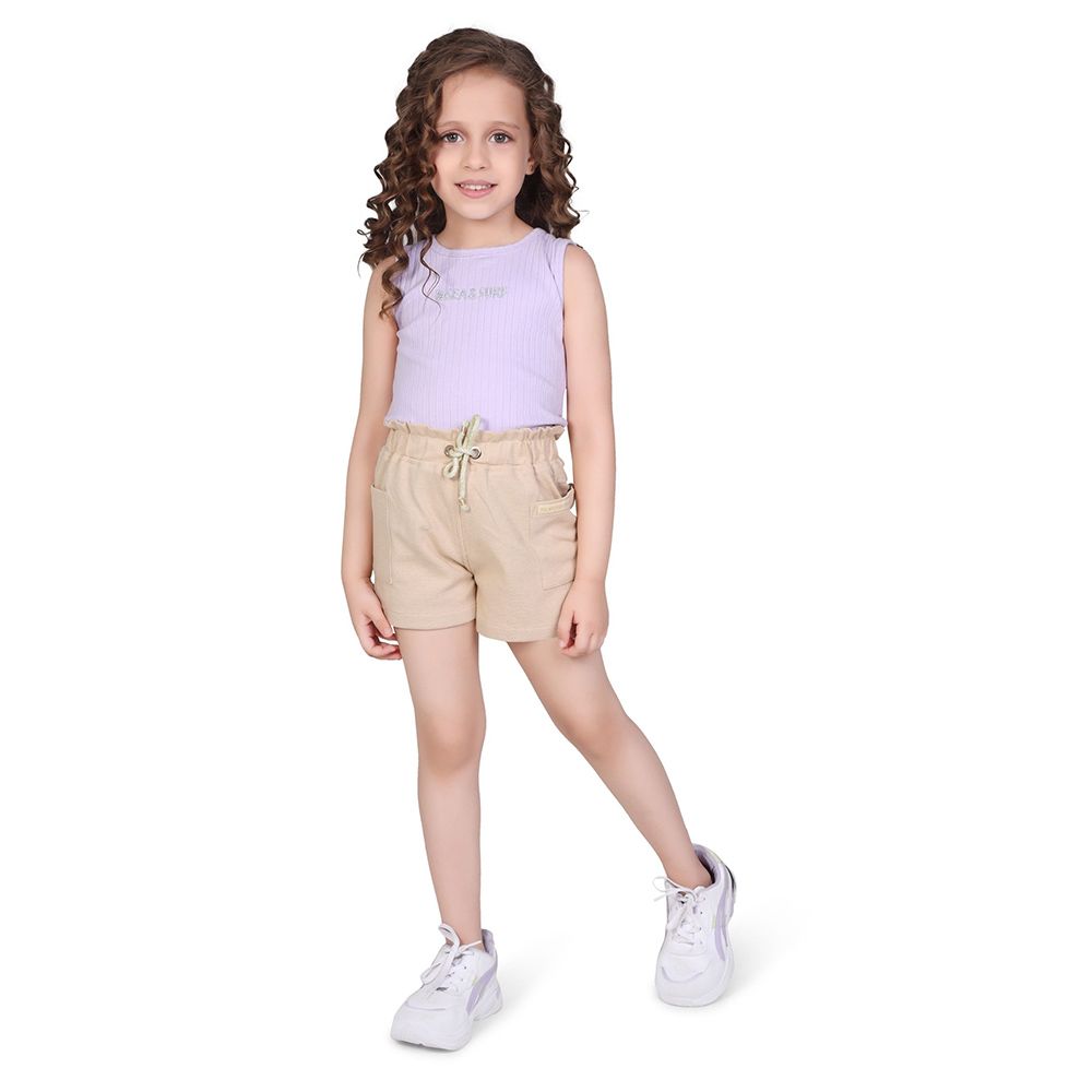 Little Kangaroos - Girl Elasticated Knitted Shorts - Fawn