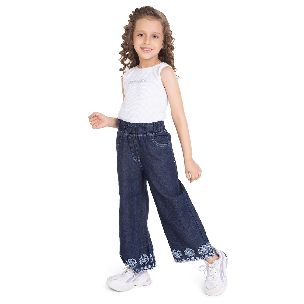 Little Kangaroos - Girl Full Elastic Wide Legged Denim Jeans - Dark Blue