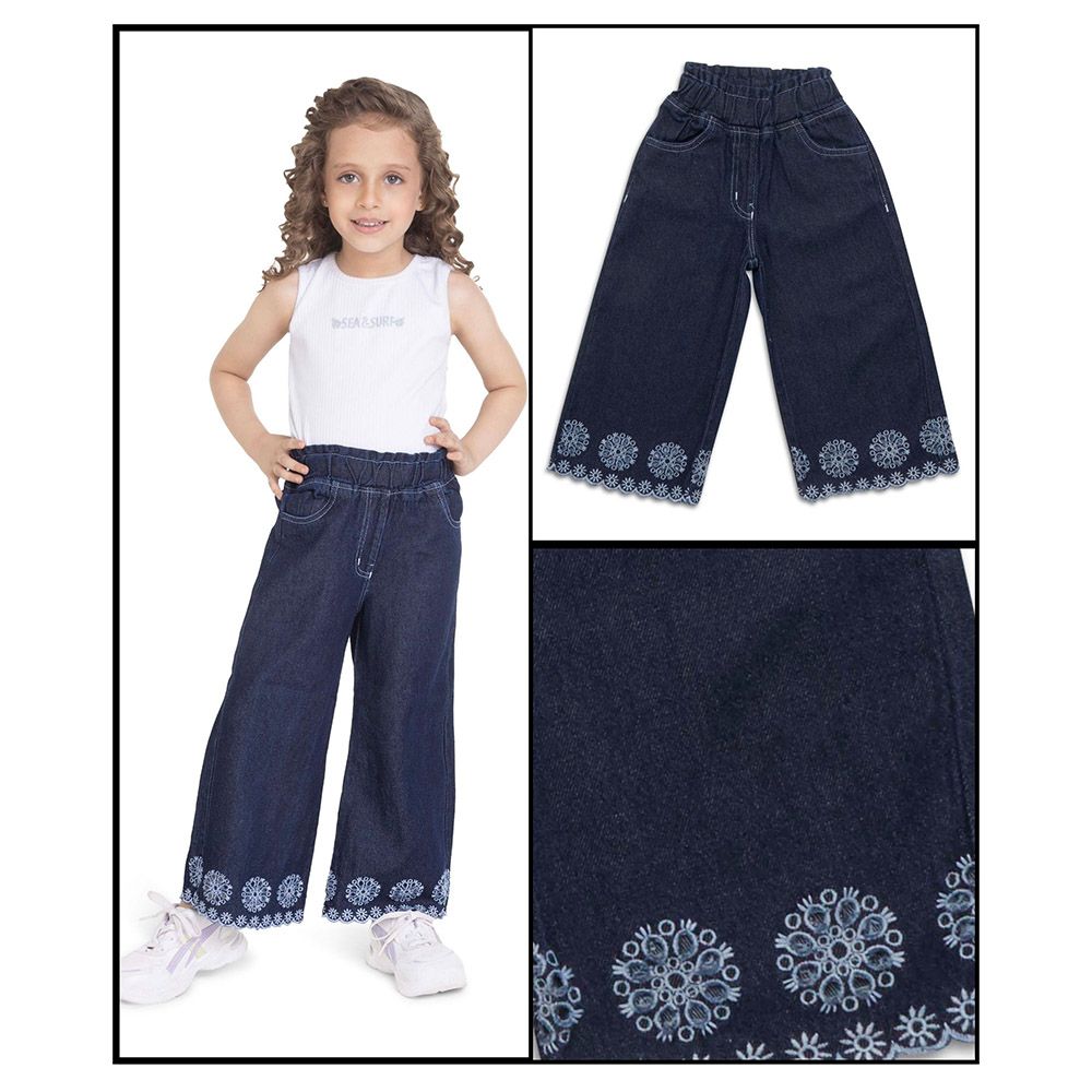 Little Kangaroos - Girl Full Elastic Wide Legged Denim Jeans - Dark Blue