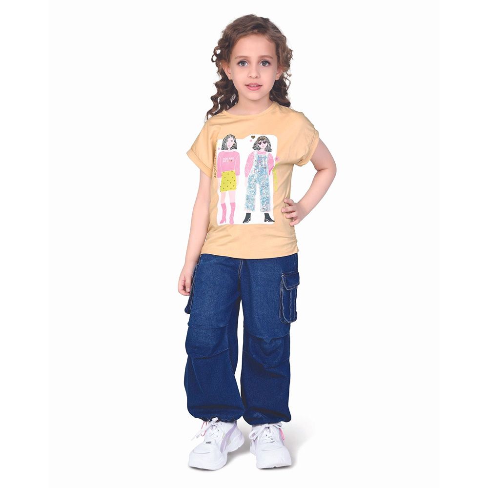 Little Kangaroos - Girls Elasticated Denim Joggers - Dark Blue