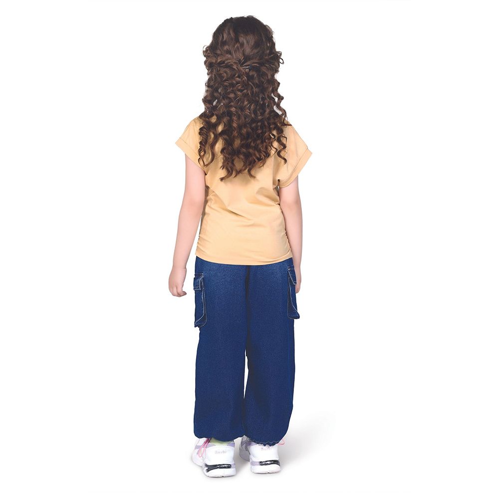 Little Kangaroos - Girls Elasticated Denim Joggers - Dark Blue