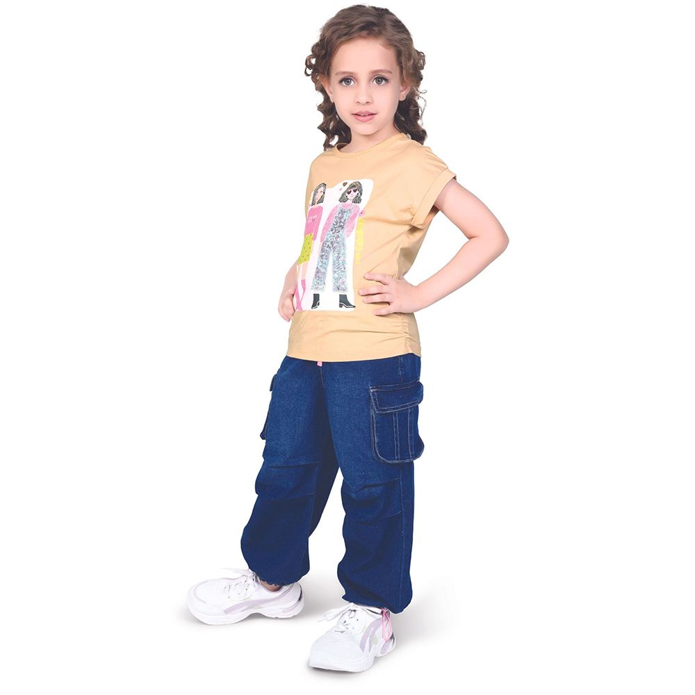 Little Kangaroos - Girls Elasticated Denim Joggers - Dark Blue