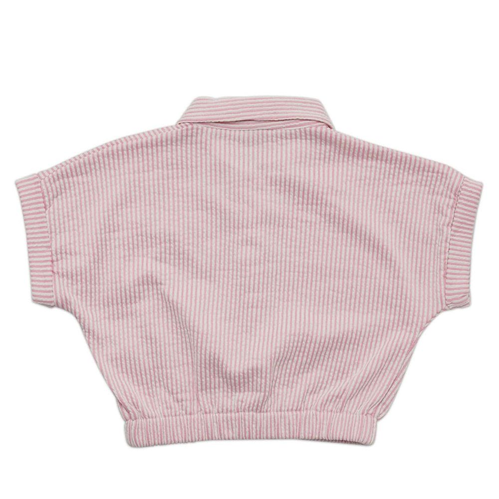 Little Kangaroos - Girl Collar Neck Mega Sleeve Crop Top - Pink