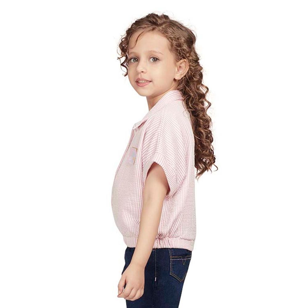 Little Kangaroos - Girl Collar Neck Mega Sleeve Crop Top - Pink