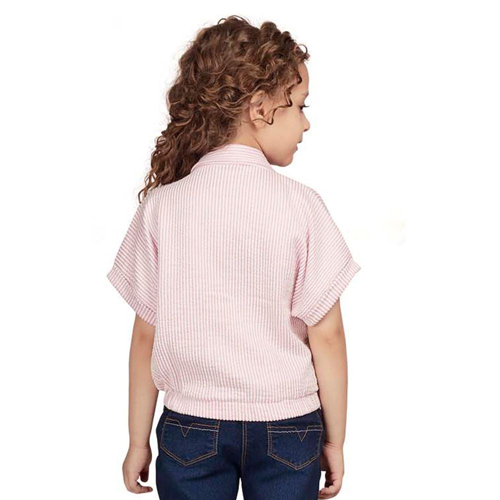 Little Kangaroos - Girl Collar Neck Mega Sleeve Crop Top - Pink