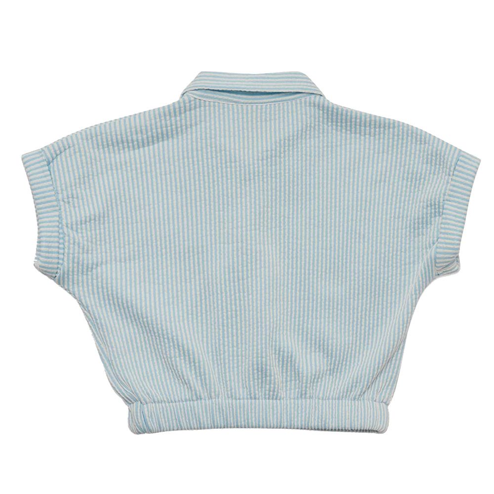 Little Kangaroos - Girl Collar Neck Mega Sleeve Crop Top - Blue