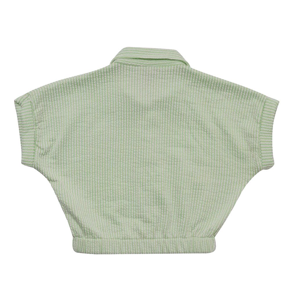 Little Kangaroos - Girl Collar Neck Mega Sleeve Crop Top - Lime Green