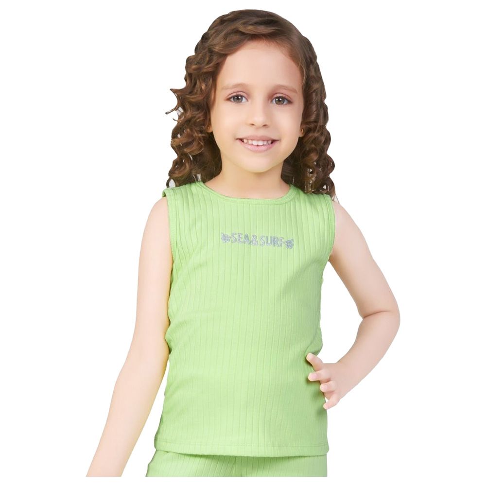 Little Kangaroos - Girl Round Neck Sleeveless T-Shirt - Lime Green