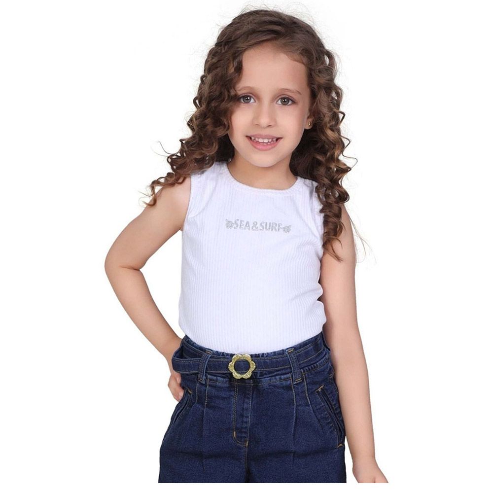 Little Kangaroos - Girl Round Neck Sleeveless T-Shirt - White