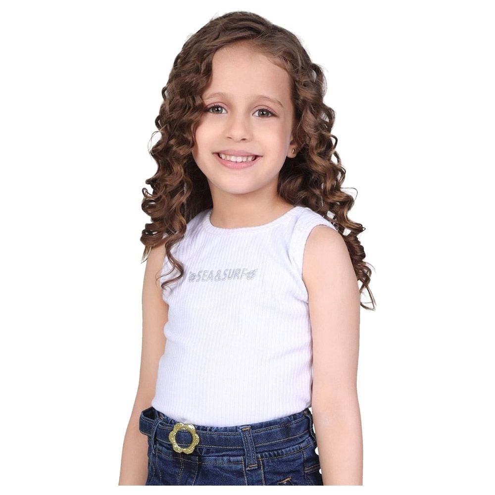 Little Kangaroos - Girl Round Neck Sleeveless T-Shirt - White