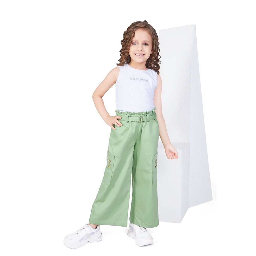 Little Kangaroos - 2pc-Set - Girl Elasticated Twill Pants w/ Belt - Pista