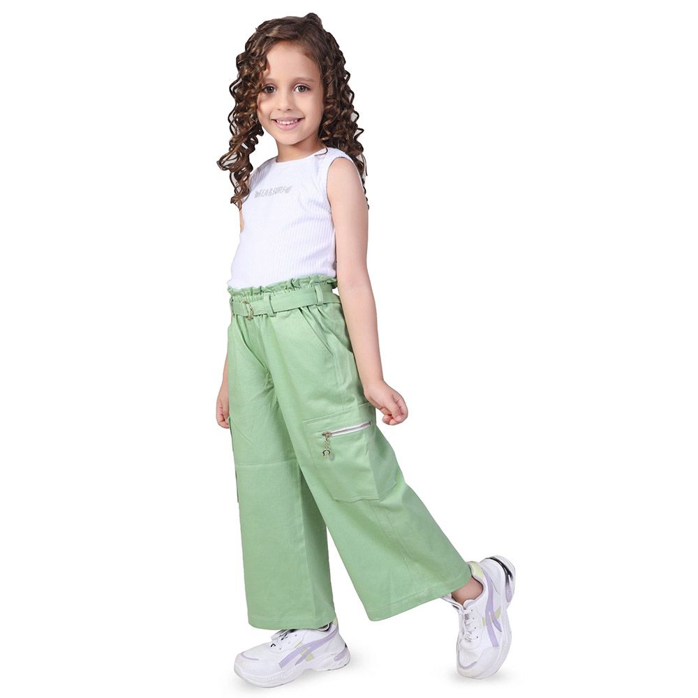 Little Kangaroos - 2pc-Set - Girl Elasticated Twill Pants w/ Belt - Pista