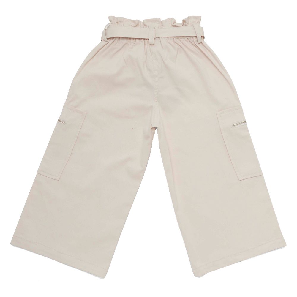 Little Kangaroos - 2pc-Set - Girl Elasticated Twill Pants w/ Belt - Off White