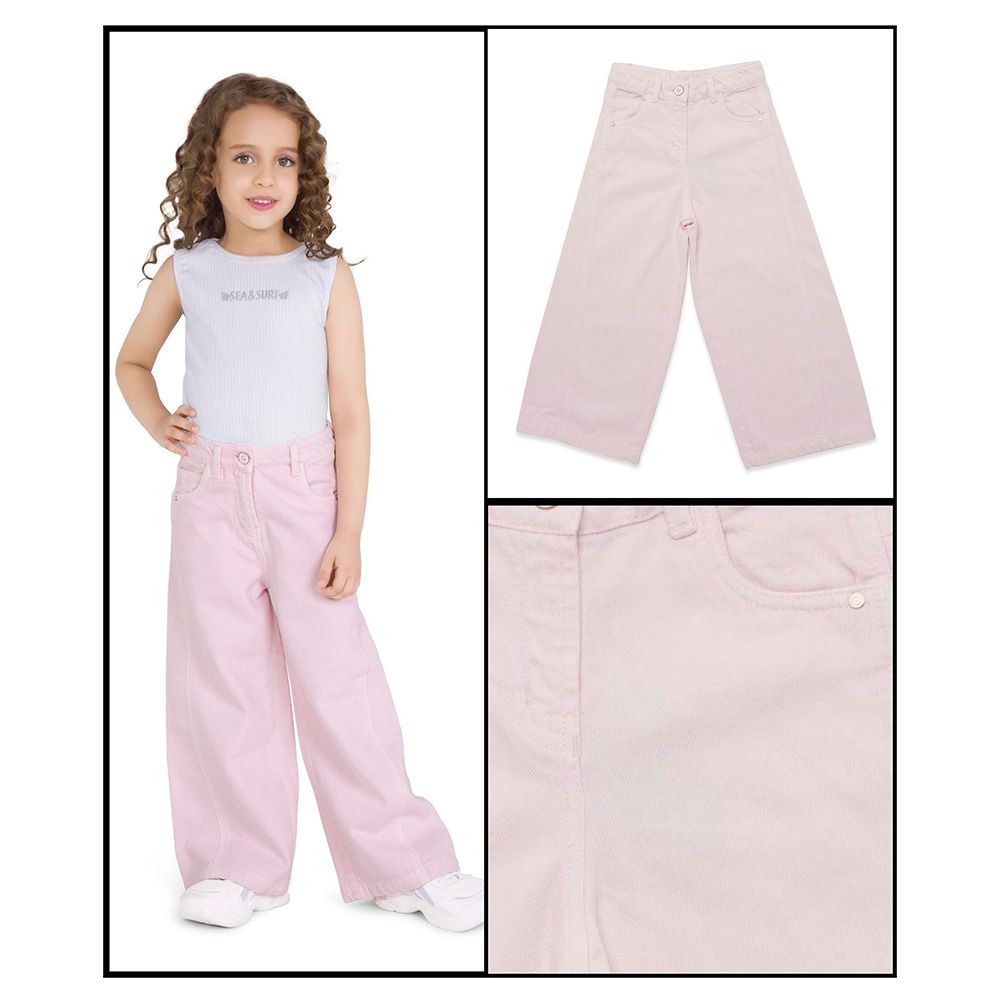 Little Kangaroos - Girl Semi Elastic Wide Legged Pants - Baby Pink