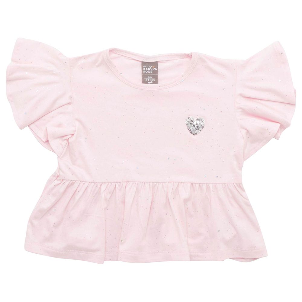 Little Kangaroos - Girl Round Neck Flare Sleeve Top - Pink