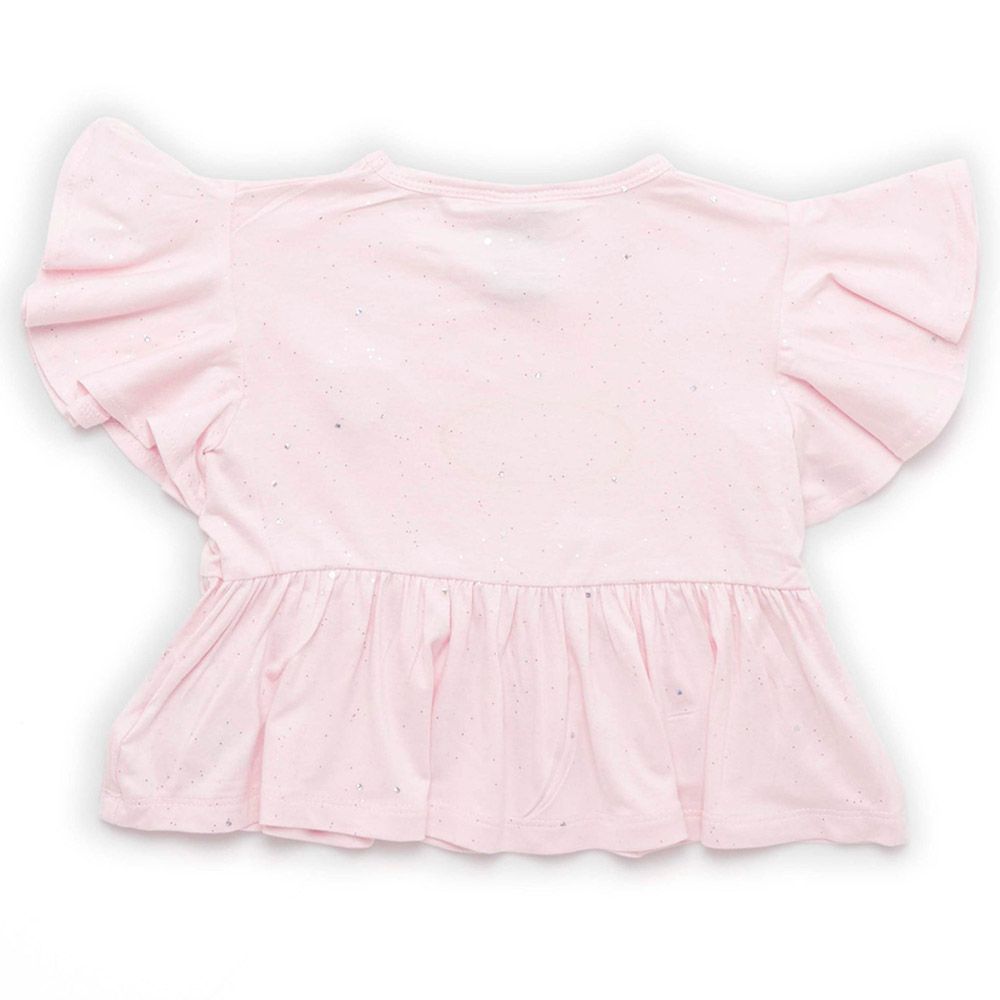 Little Kangaroos - Girl Round Neck Flare Sleeve Top - Pink