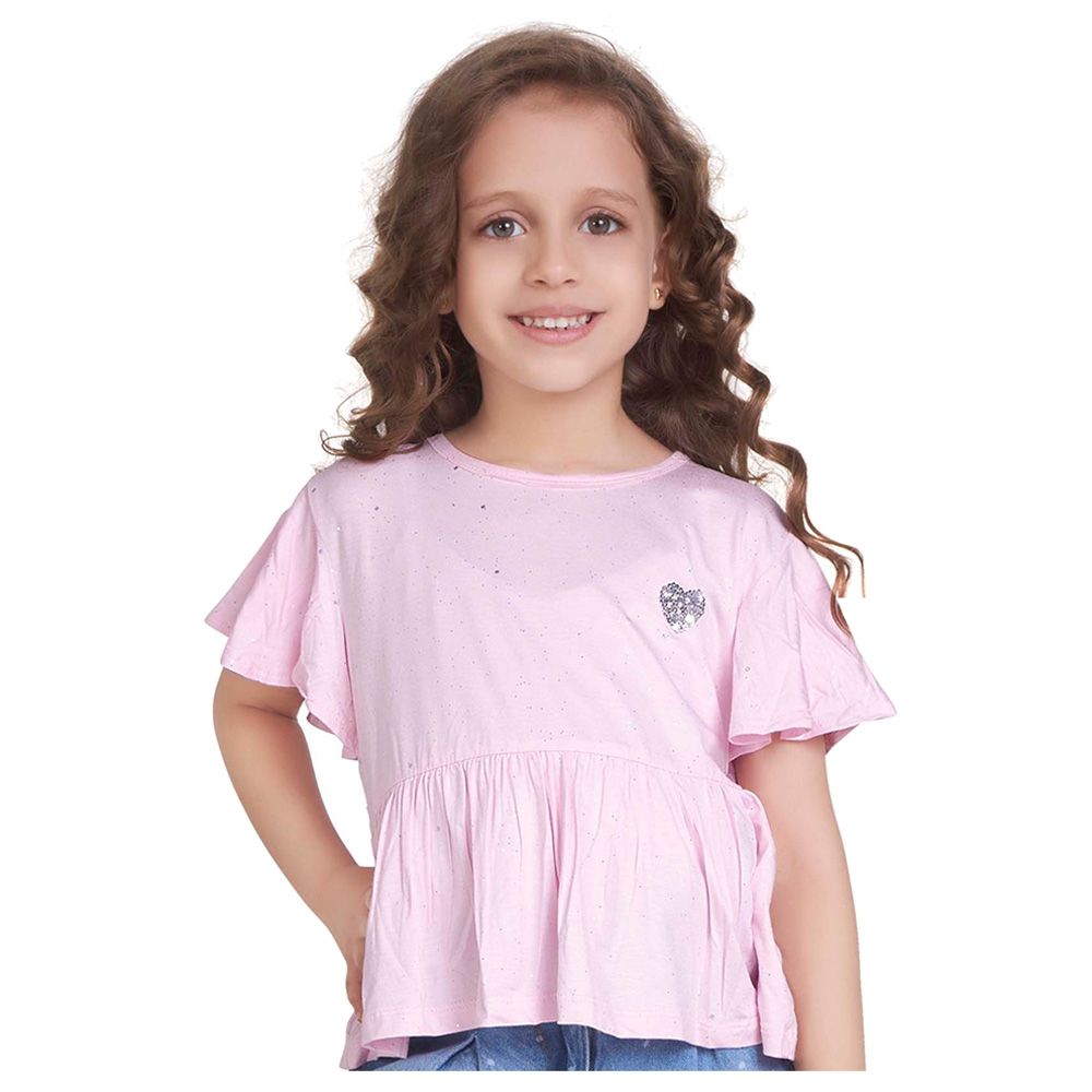 Little Kangaroos - Girl Round Neck Flare Sleeve Top - Pink