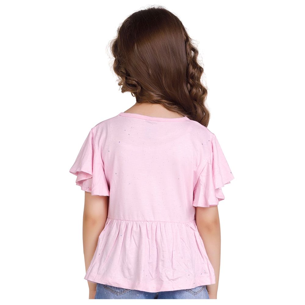 Little Kangaroos - Girl Round Neck Flare Sleeve Top - Pink