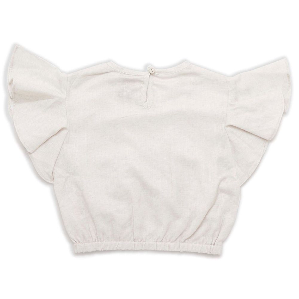 Little Kangaroos - Girl Round Neck Flare Sleeve Top - Beige