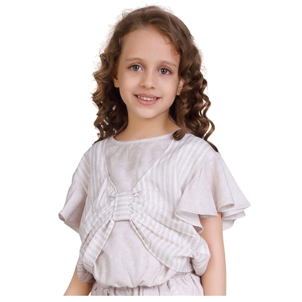 Little Kangaroos - Girl Round Neck Flare Sleeve Top - Beige