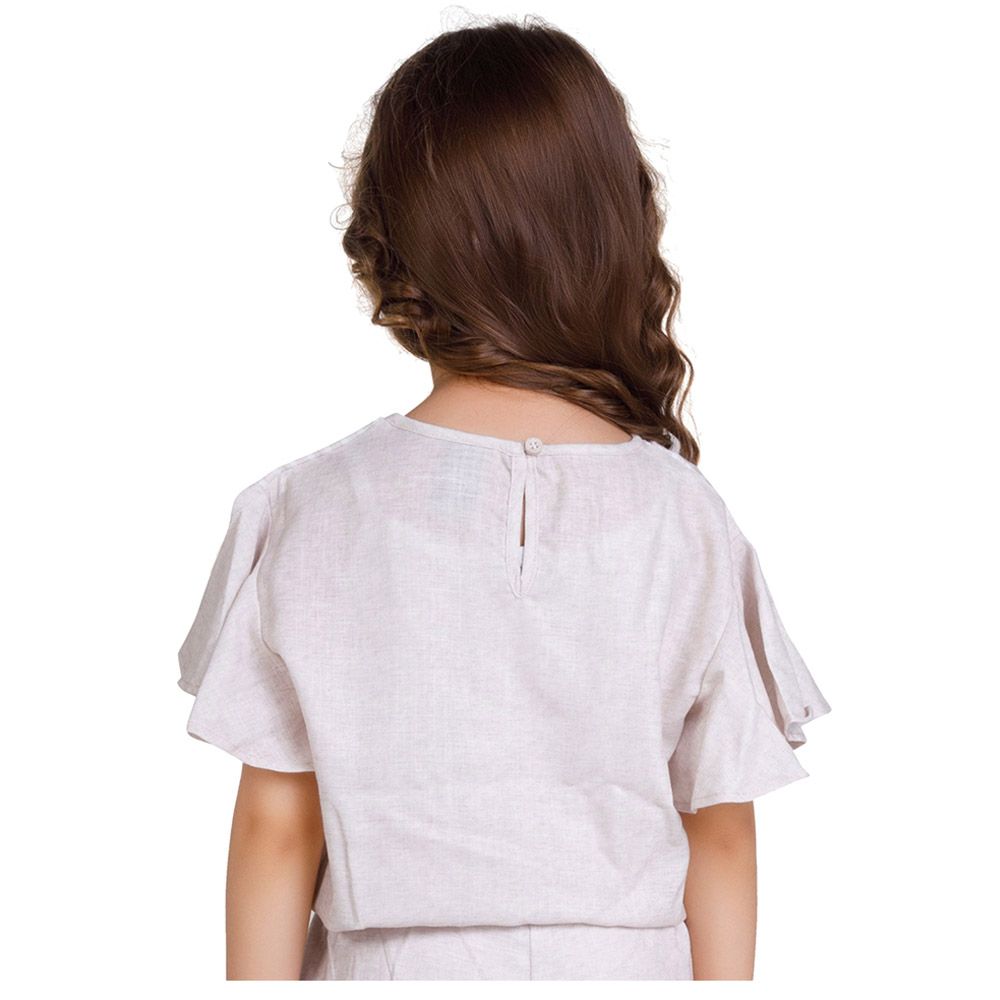 Little Kangaroos - Girl Round Neck Flare Sleeve Top - Beige