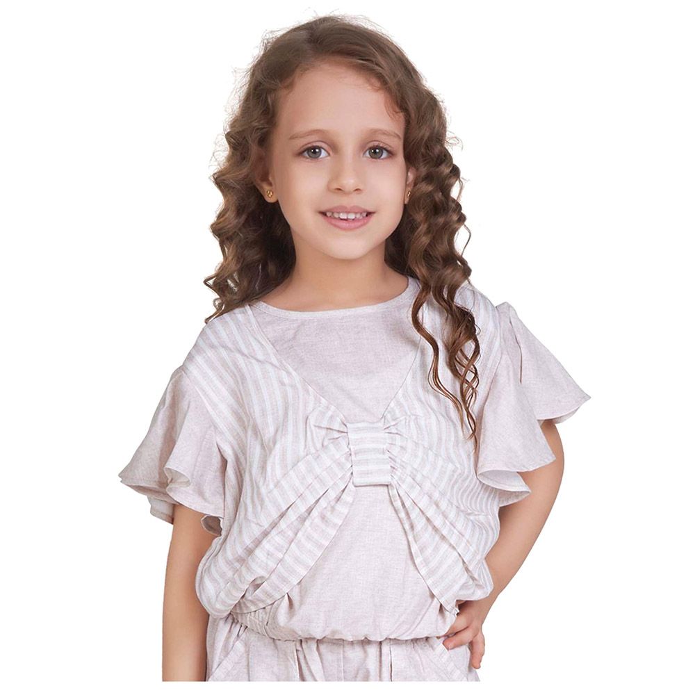 Little Kangaroos - Girl Round Neck Flare Sleeve Top - Beige