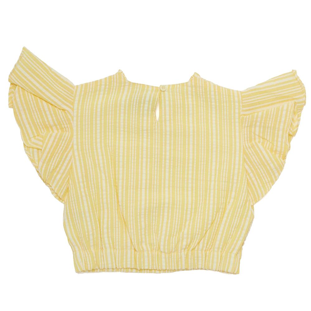 Little Kangaroos - Girl Round Neck Frill Sleeve Striped Top - Yellow