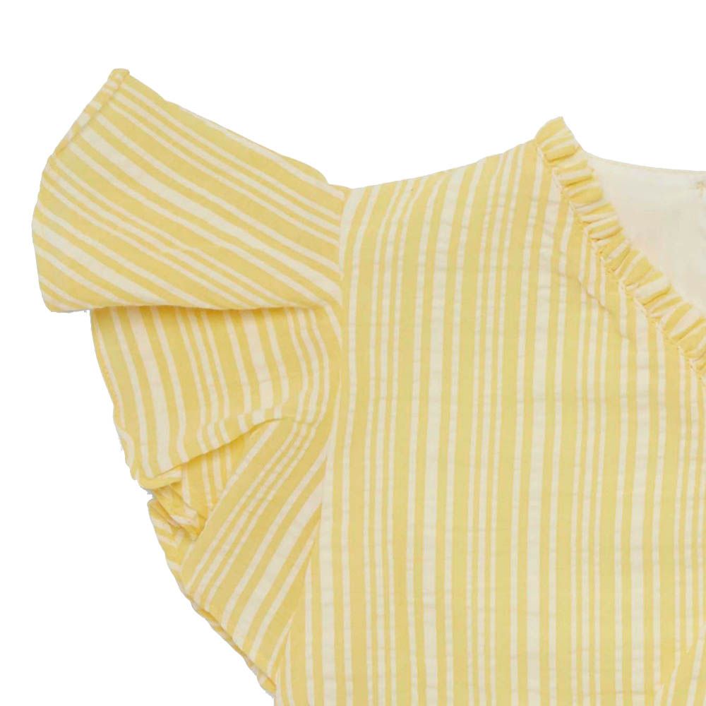 Little Kangaroos - Girl Round Neck Frill Sleeve Striped Top - Yellow