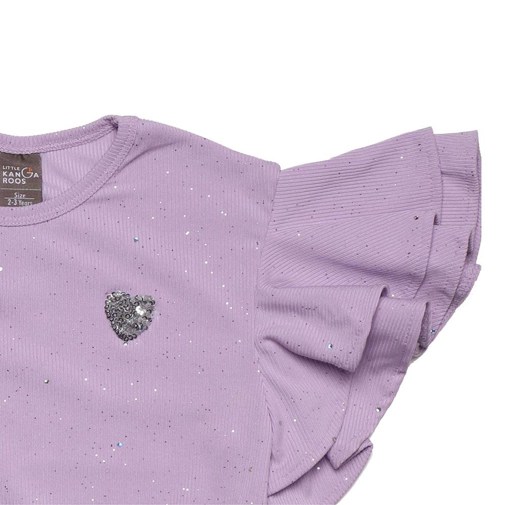 Little Kangaroos - Girl Frill Sleeve Knitted Top - Purple