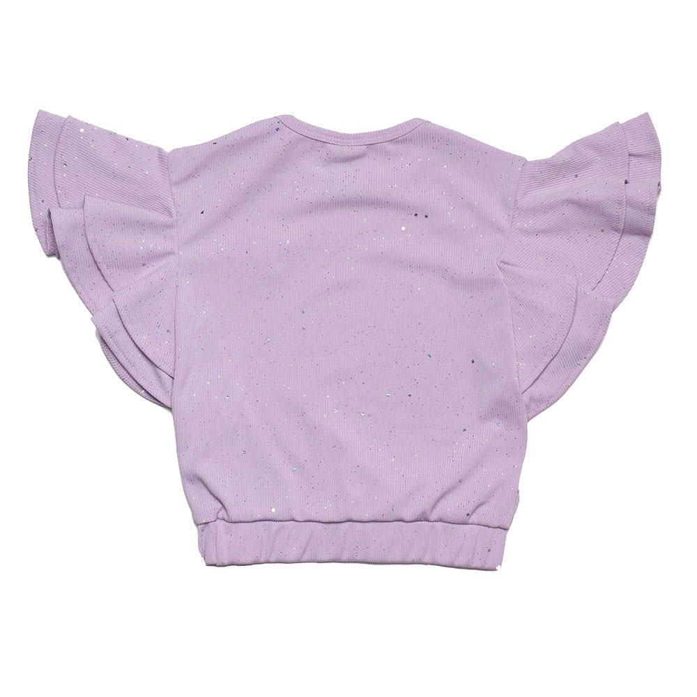 Little Kangaroos - Girl Frill Sleeve Knitted Top - Purple