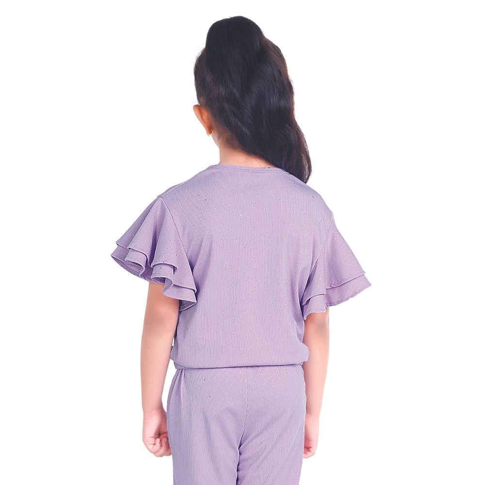 Little Kangaroos - Girl Frill Sleeve Knitted Top - Purple